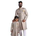 Golden Grey Royal Floral Pattern Banarasi Kim-Khab Sherwani | Regal Ethnic Wear | Jaipurio